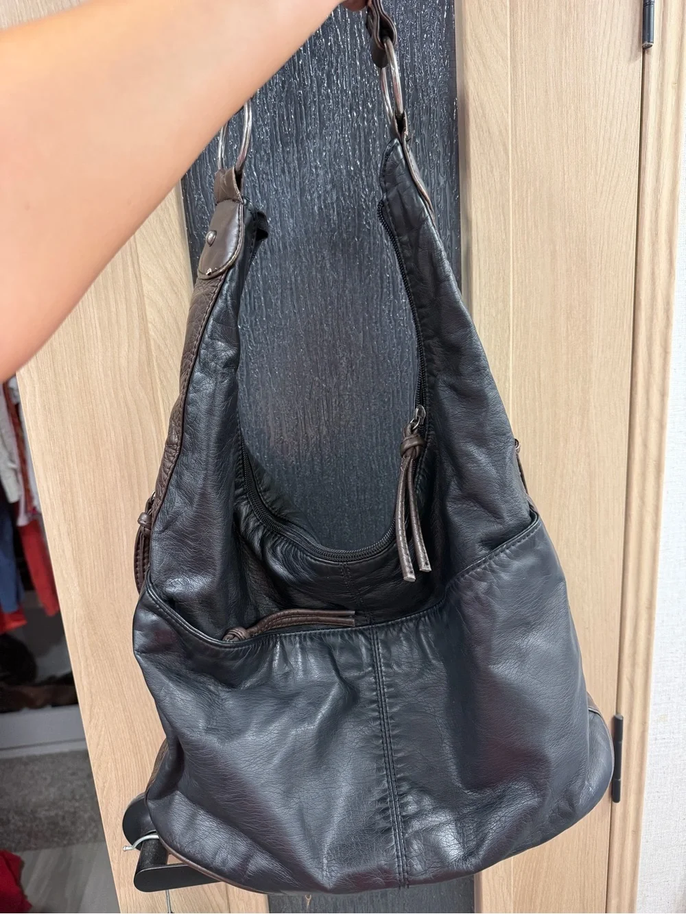 Bueno Black Leather Crossbody Bag with Silver Hardware